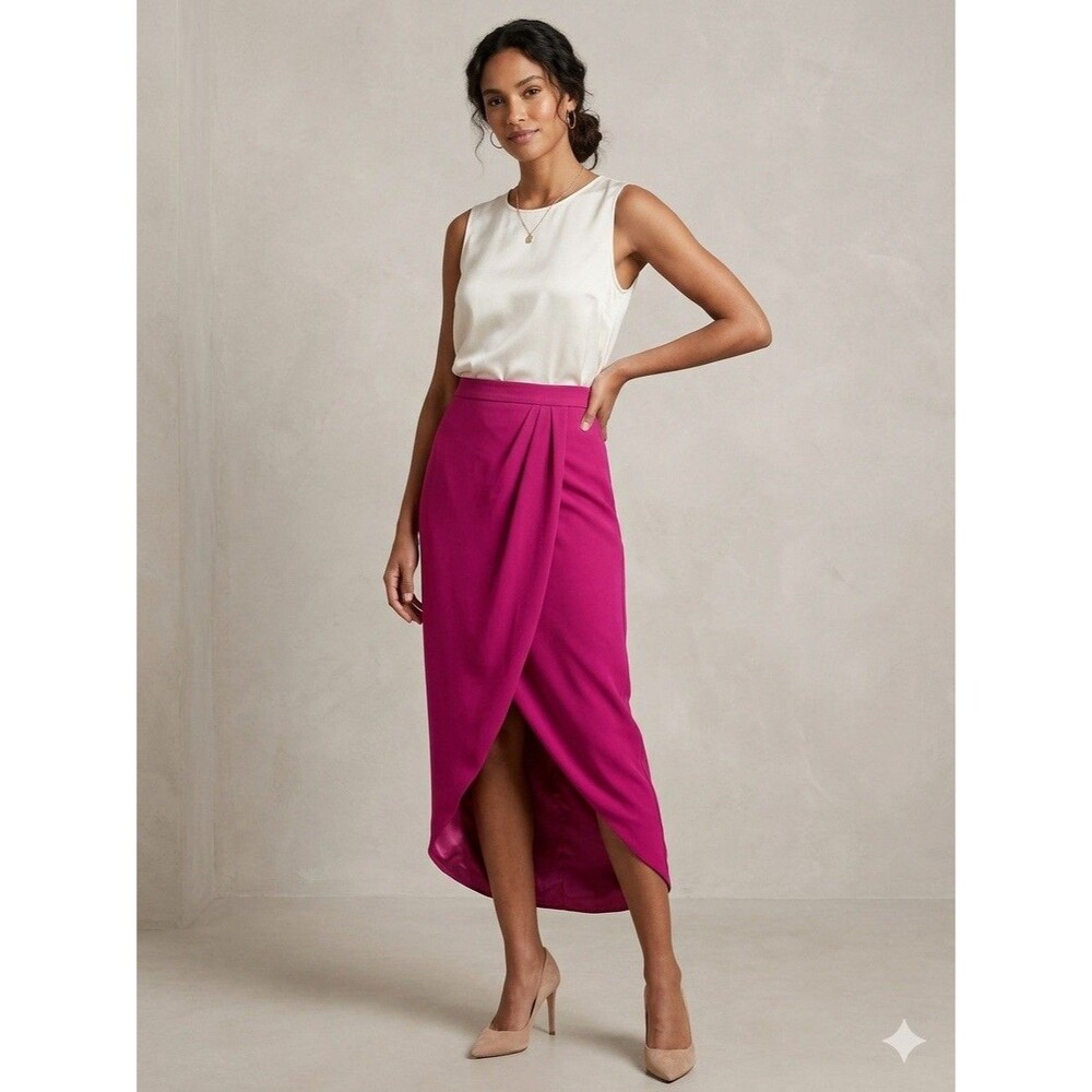 Belle Badgley Mischka Skirt Womens Sz 6 Fuchsia Pink Stacey Pencil Tulip Pleated